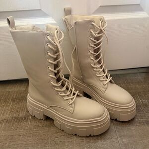 Primark Cream Lace-Up Chunky Combat Boots